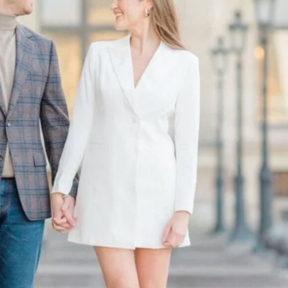 Aidan Mattox White Tuxedo Blazer Mini Dress Formal Bridal Career Size 8 - Picture 1 of 7